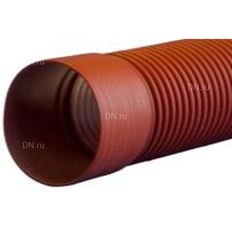 Труба канализационная Политэк Дн315 SN8 гофрированная двухслойная с раструбом, длина - 6000мм, материал - ПНД, цвет - оранжевый